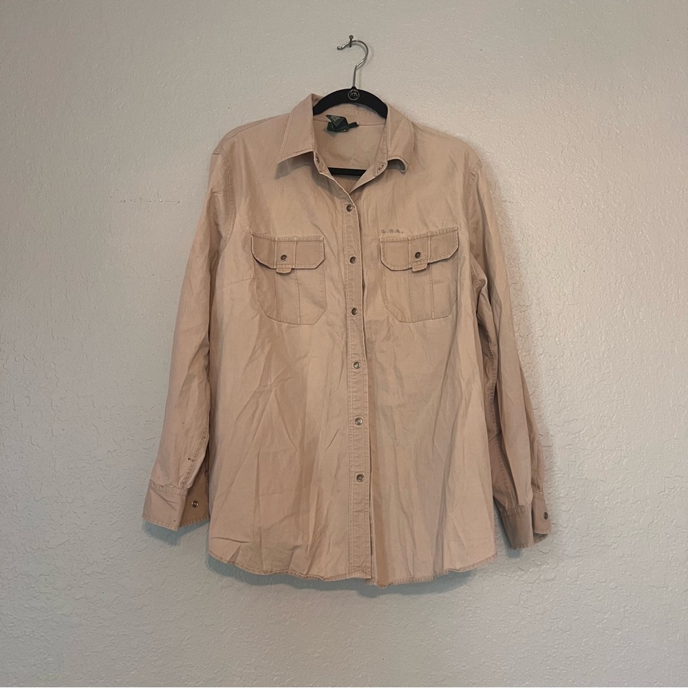 LAUREN RALPH LAUREN SLEEVE LINEN CARGO POCKET BUTTON DOWN SHIRT Sz 2X BROWN #127
